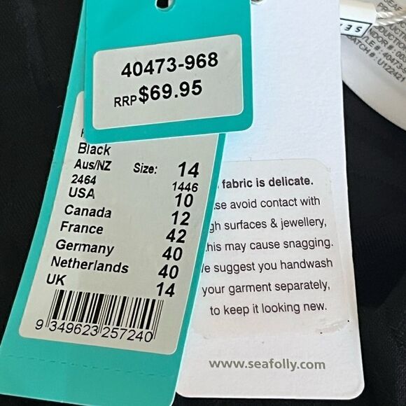 Seafolly Australia Women’s Black Hipster Second Wave Swim Bottoms, Size 10, NWT - Picture 6 of 10